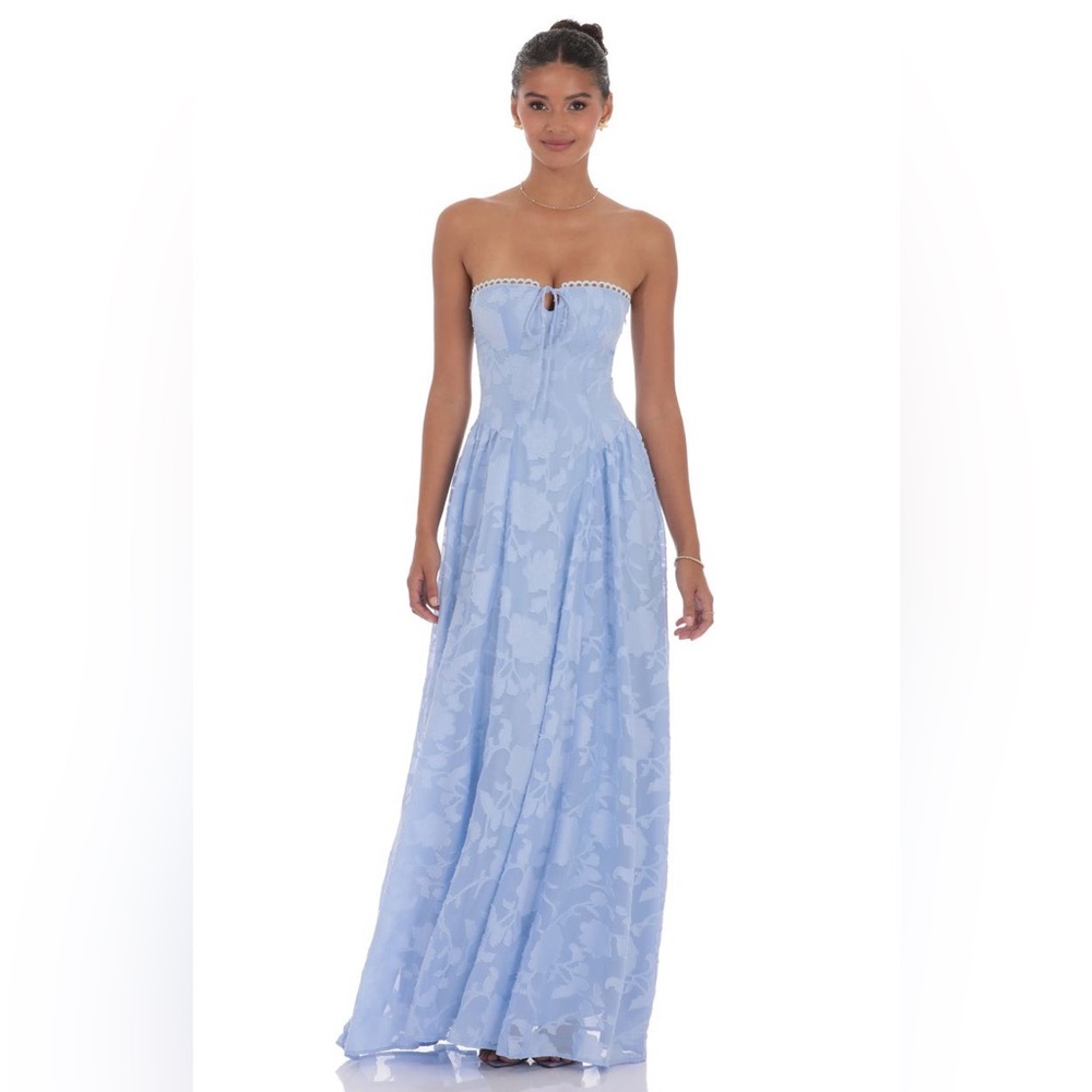 Lucy in the Sky Floral Blue Strapless Dress